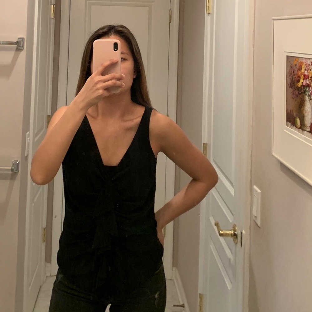 J. Crew Ruffle Black Silk Tank Blouse